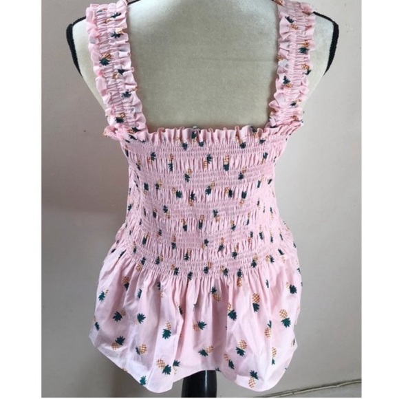 ♠️ Kate spade willow stretch poplin Pineapple 🍍 smock shirt ruffle tank Top XL - Picture 6 of 14